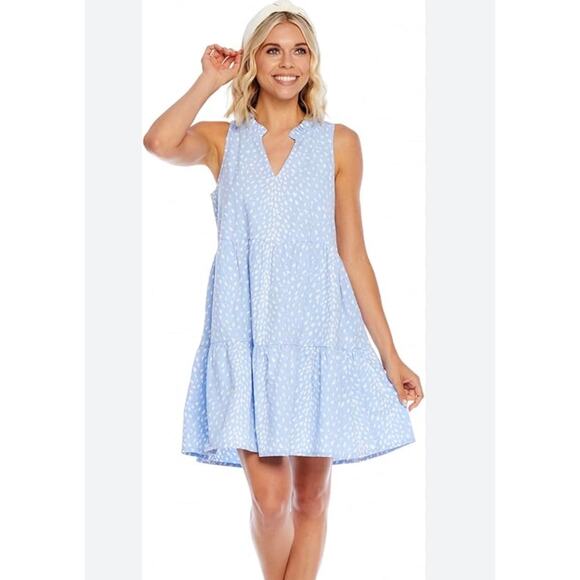 Mud Pie Printed Sleeveless Tiered Dress Size S Small Blue - Picture 8 of 8